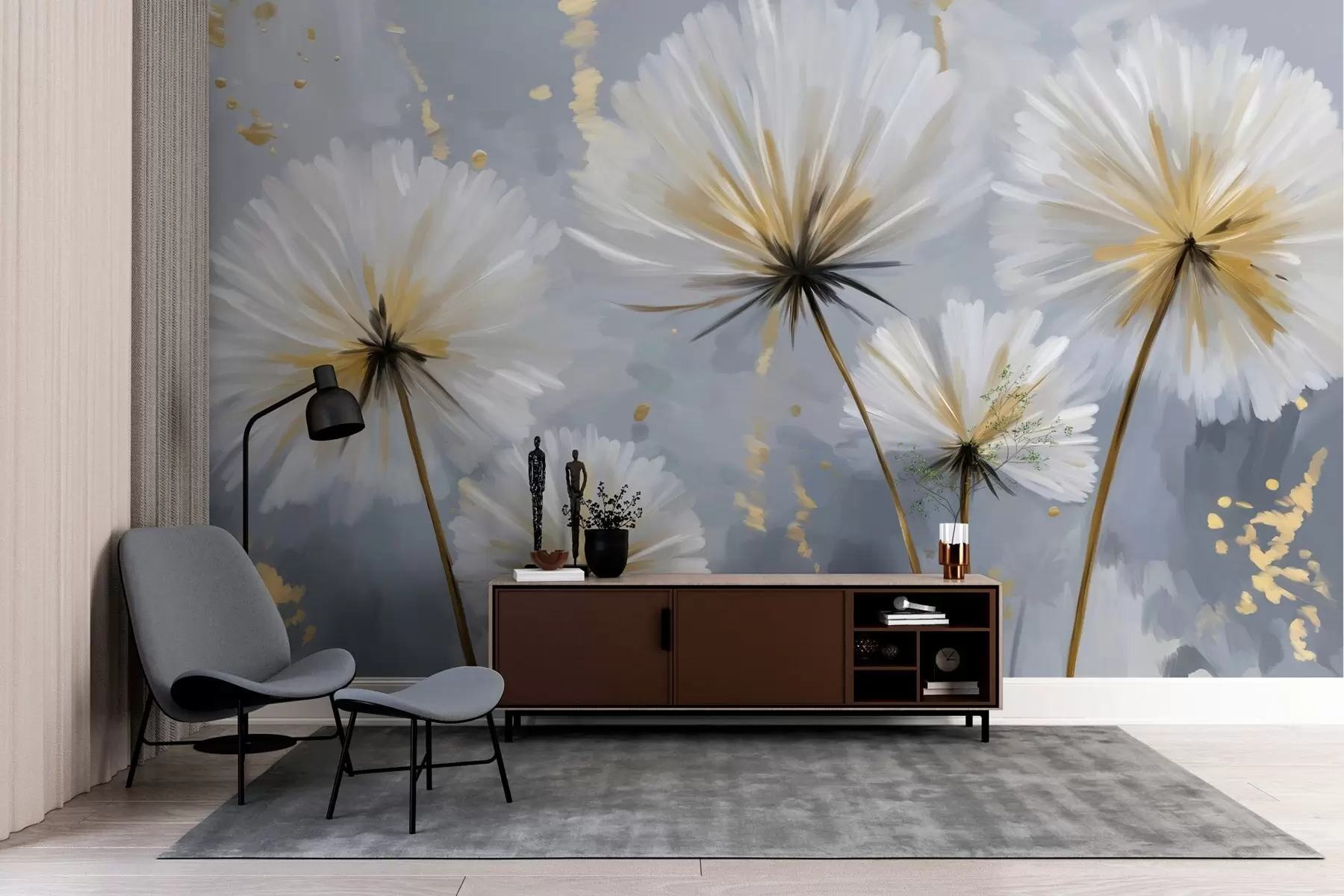 wall murals lush dandelions in a picturesque style w05570