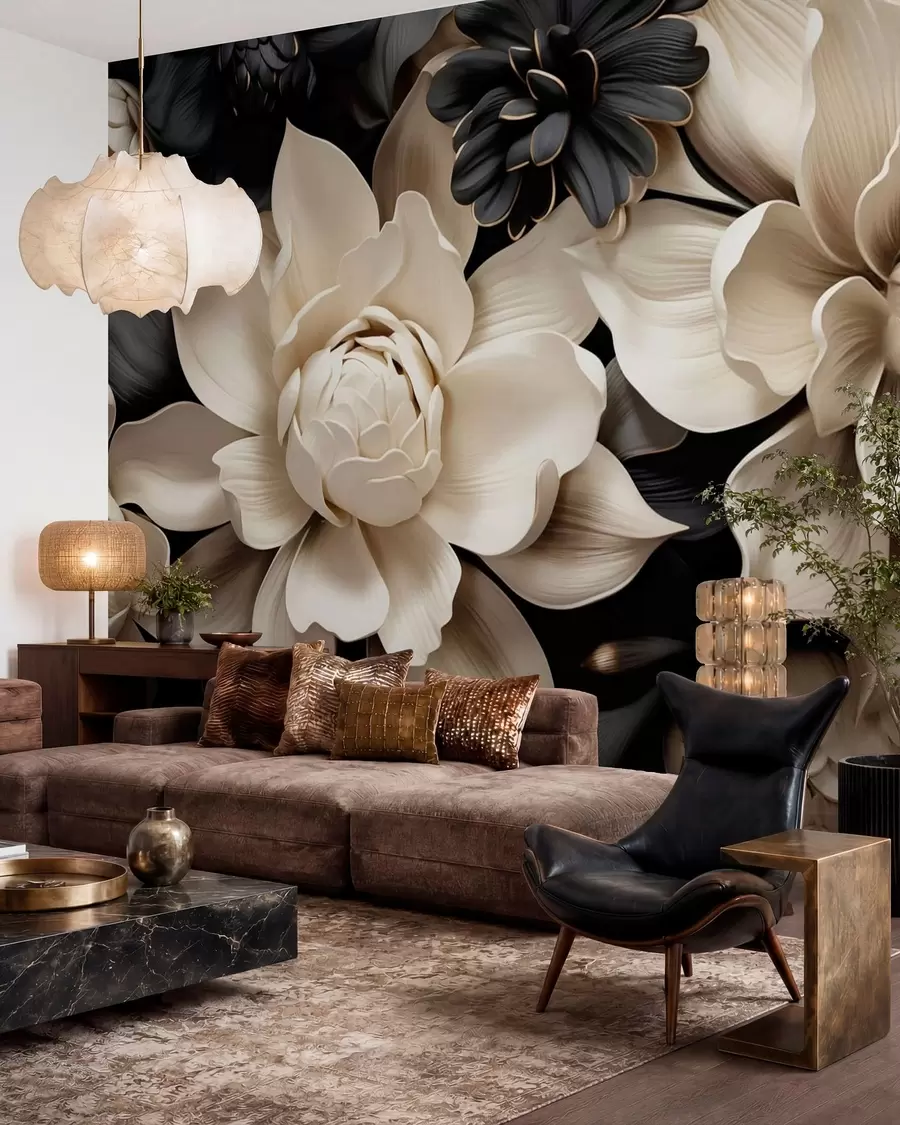 wall murals Ivory and Ink Petals w05618