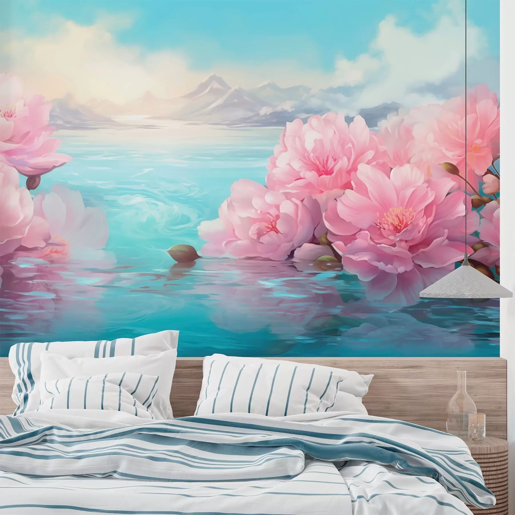 wall murals A lake with flowers w05621