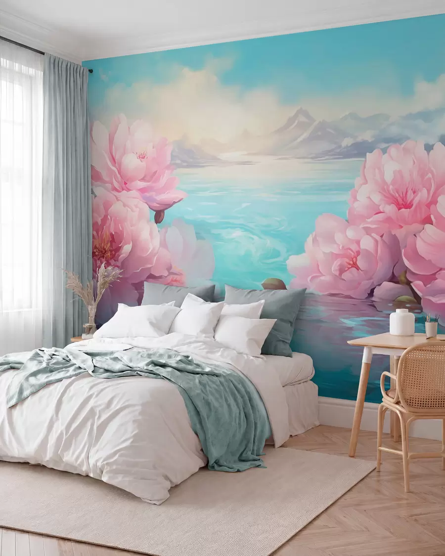 wall murals A lake with flowers w05621