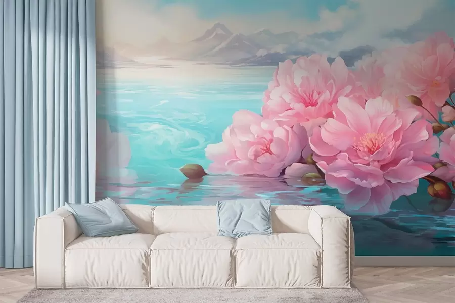wall murals A lake with flowers w05621