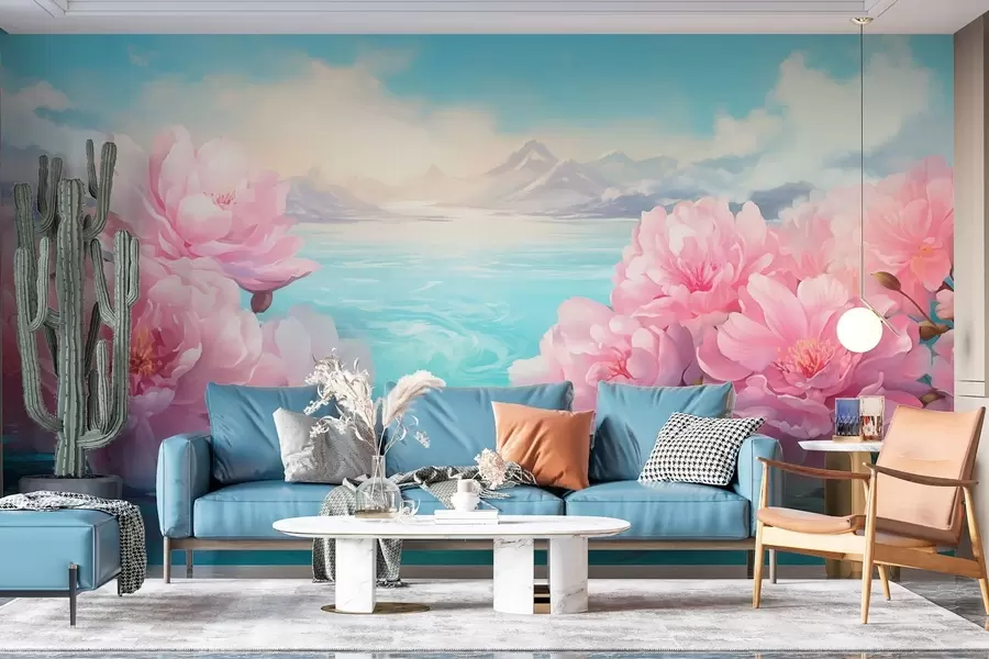 wall murals A lake with flowers w05621
