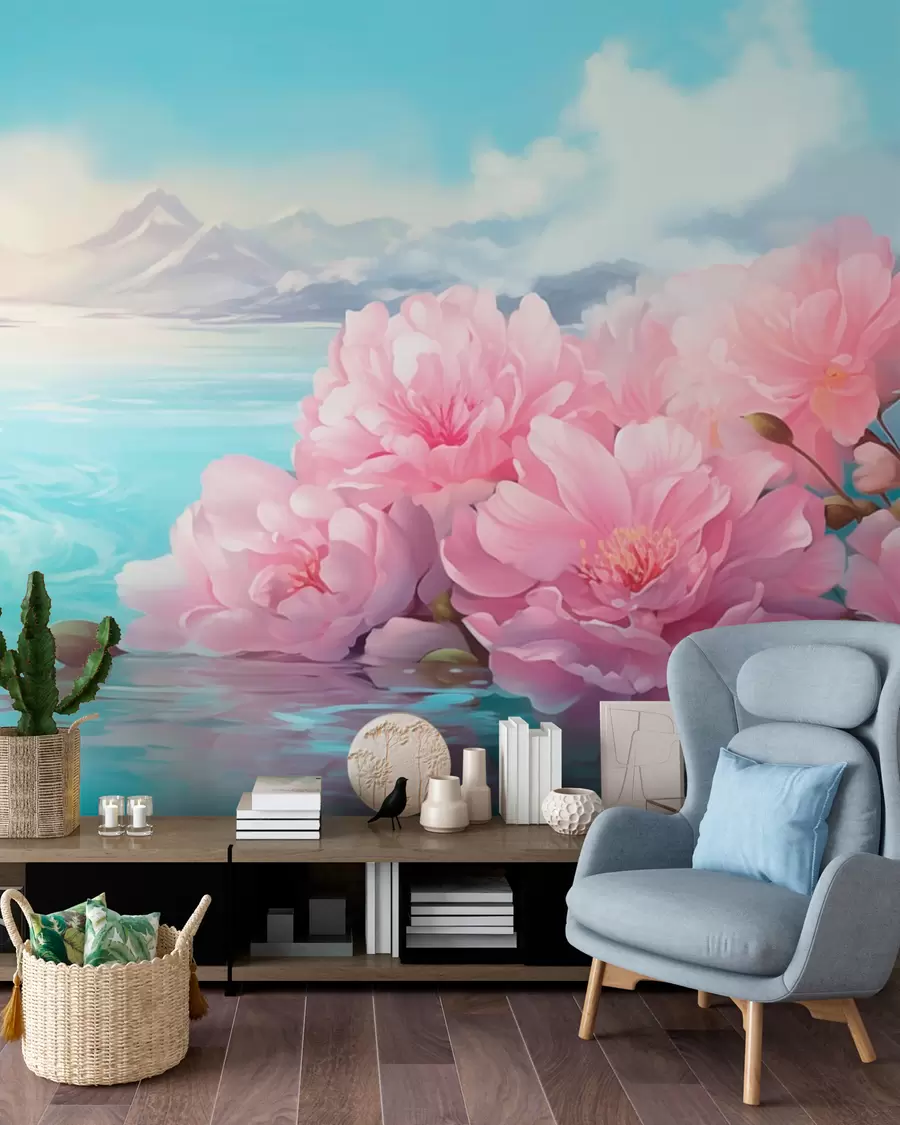 wall murals A lake with flowers w05621