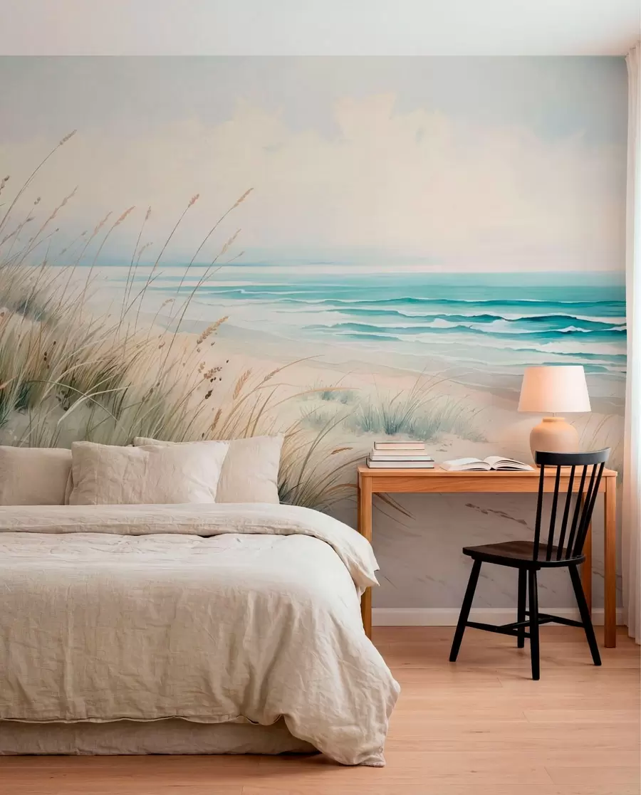 wall murals Sandy beach with waves and dunes w05537