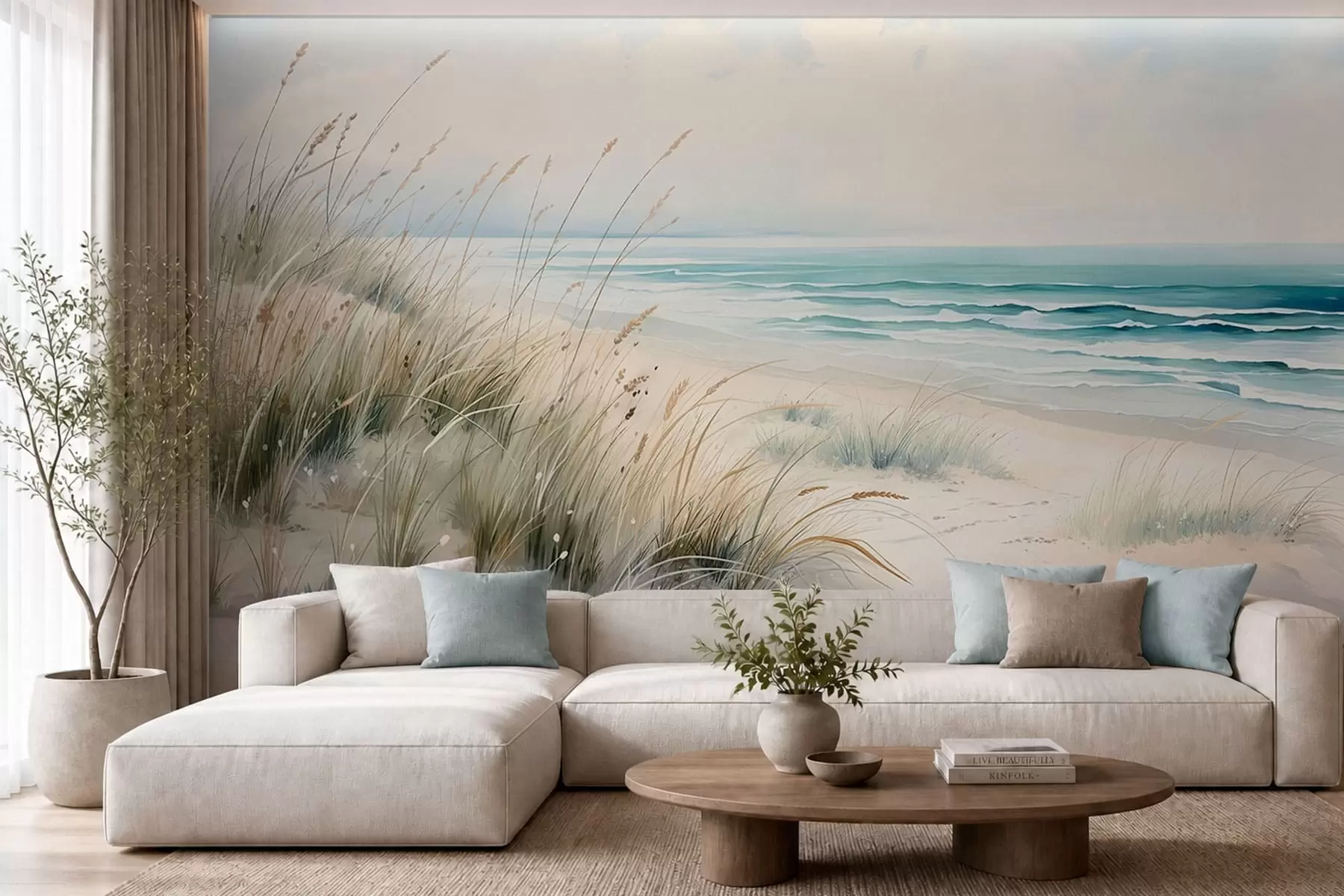wall murals Sandy beach with waves and dunes w05537