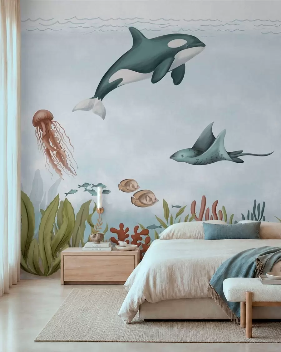 wall murals Sea creatures among corals and seaweed w05545
