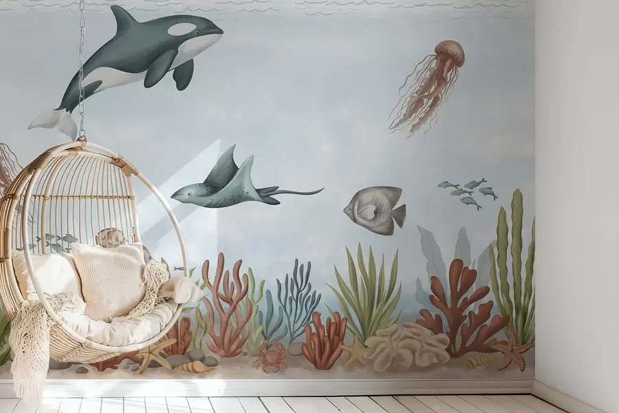 wall murals Sea creatures among corals and seaweed w05545