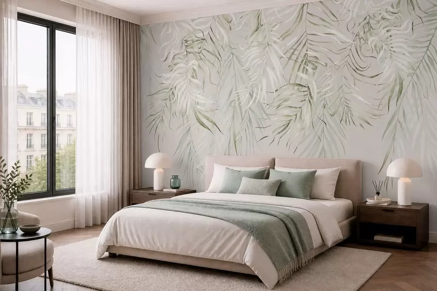 wall murals Pastel tropical leaves on light background w05627