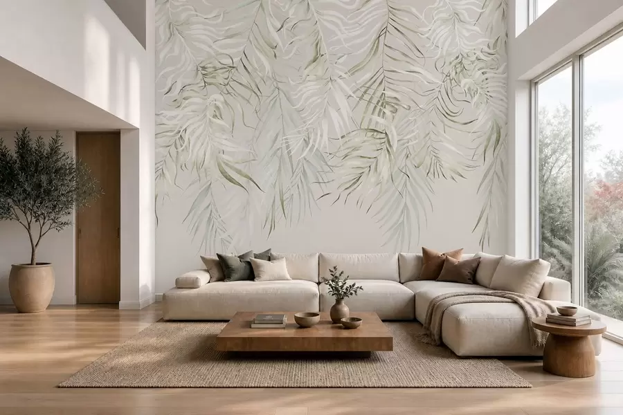 wall murals Pastel tropical leaves on light background w05627