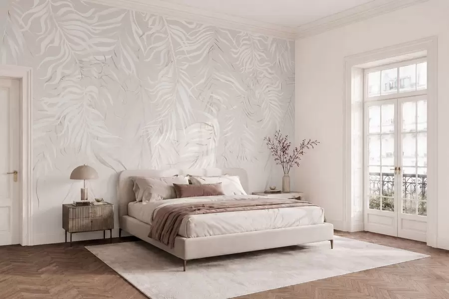 wall murals White tropical leaves on light background w05627v1