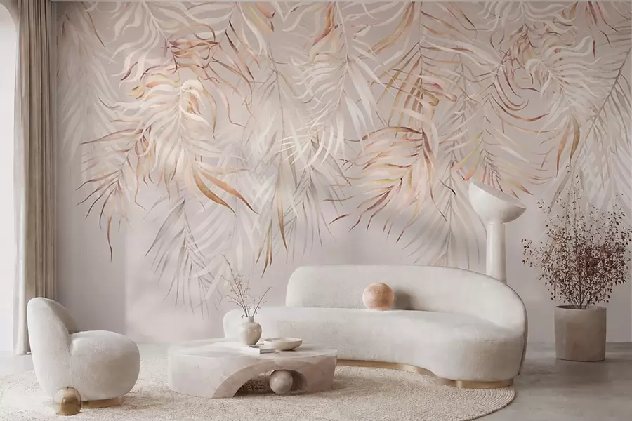 wall murals Light tropical leaves on beige background w05627v2