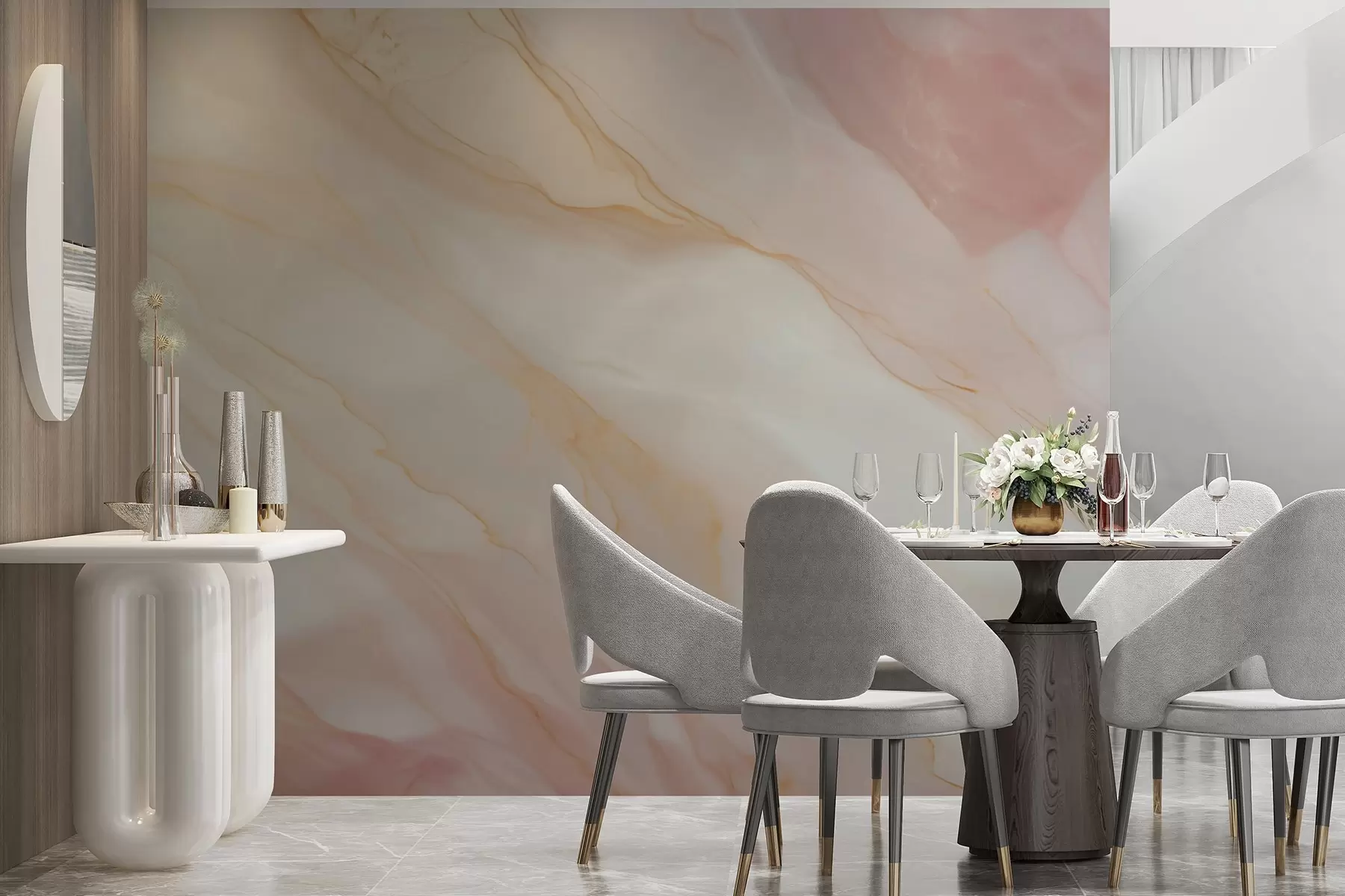 wall murals Imitation of abstract marble texture pattern shades of pink and yellow w05632