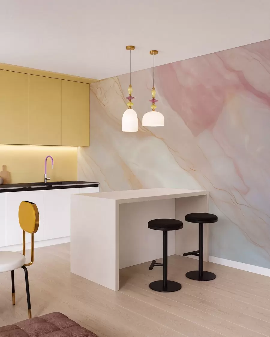 wall murals Imitation of abstract marble texture pattern shades of pink and yellow w05632