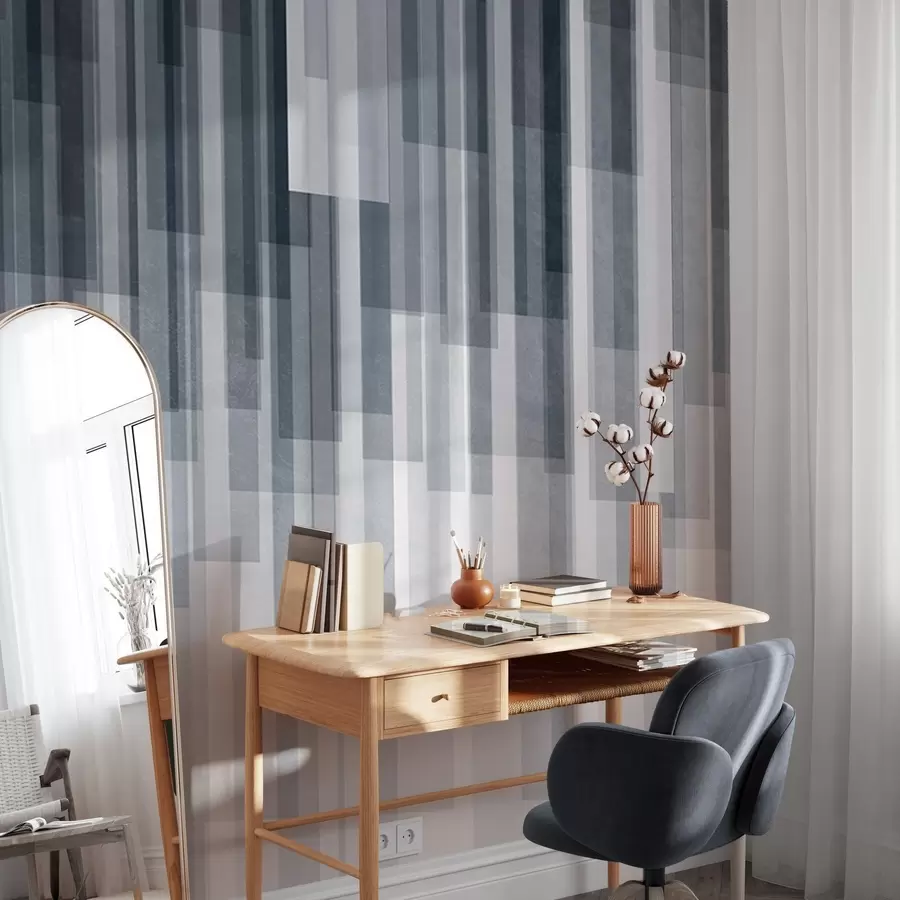 wall murals Textured vertical rectangles of varying transparency and shades of blue, abstract art w09889v2