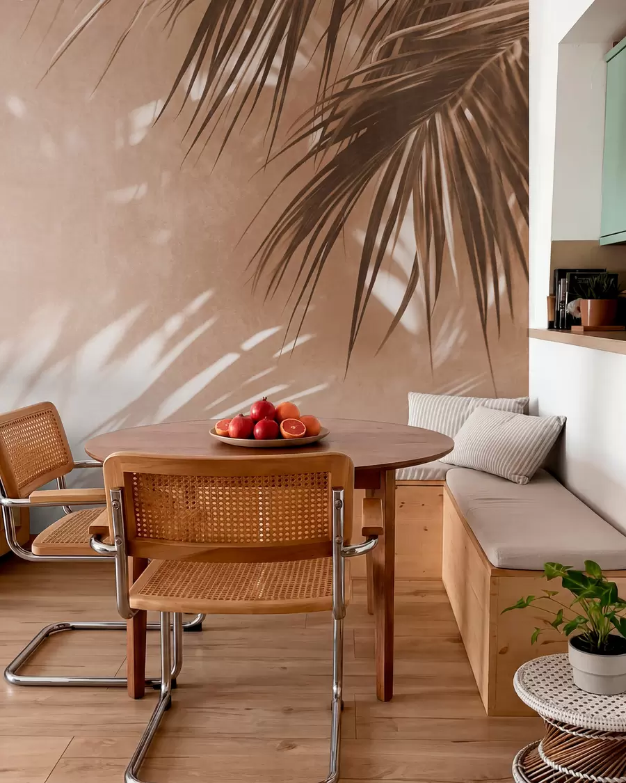 wall murals Textured palm leaves with shadows, a tropical atmosphere, minimalism w09890