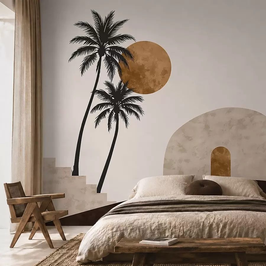 wall murals Palm trees and arch under warm sun w05547