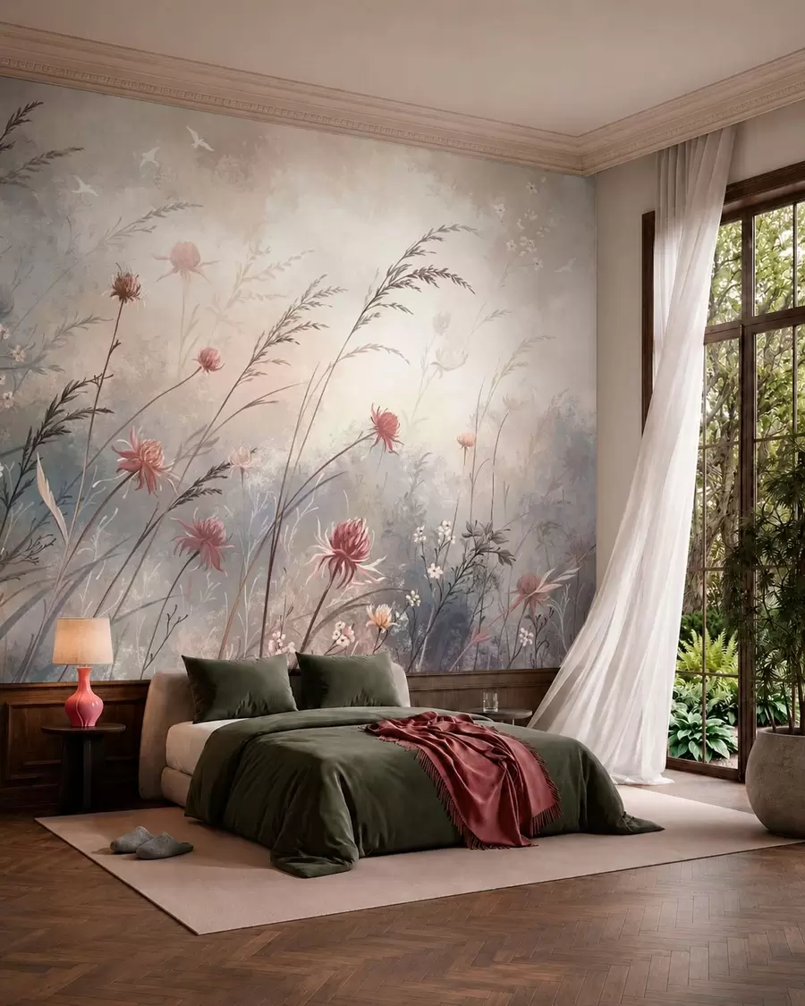 wall murals Delicate wildflowers in a misty pastel scene w05538