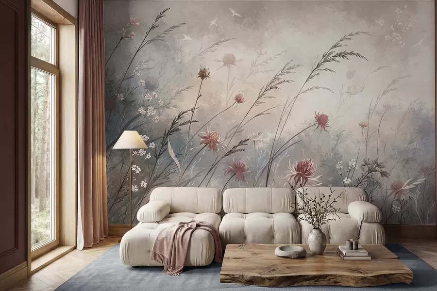 wall murals Delicate wildflowers in a misty pastel scene w05538