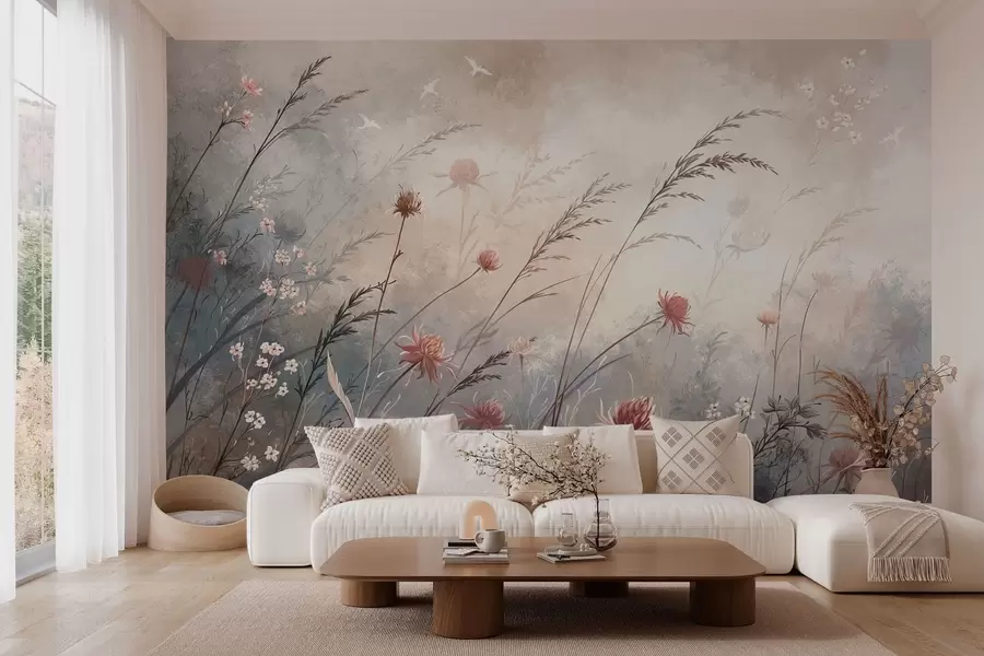 wall murals Delicate wildflowers in a misty pastel scene w05538