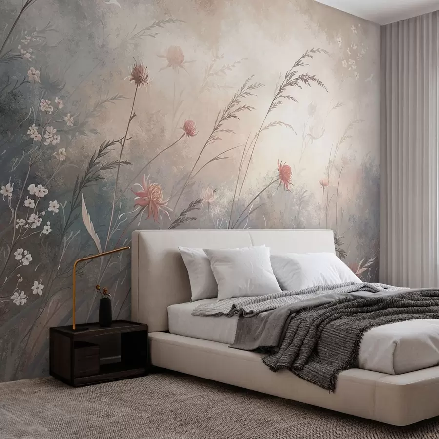 wall murals Pastel wildflowers on a soft blurred background w05538v1