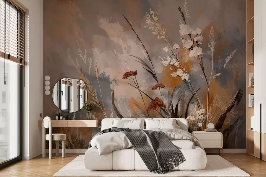 wall murals Abstract meadow plants in warm natural tones w05539