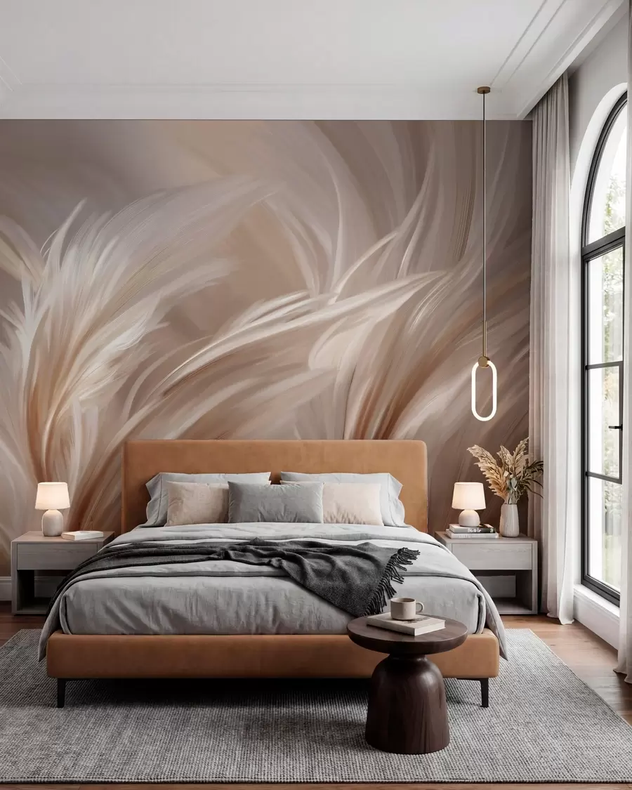 wall murals Elegant feathers in shades of beige and brown w05658