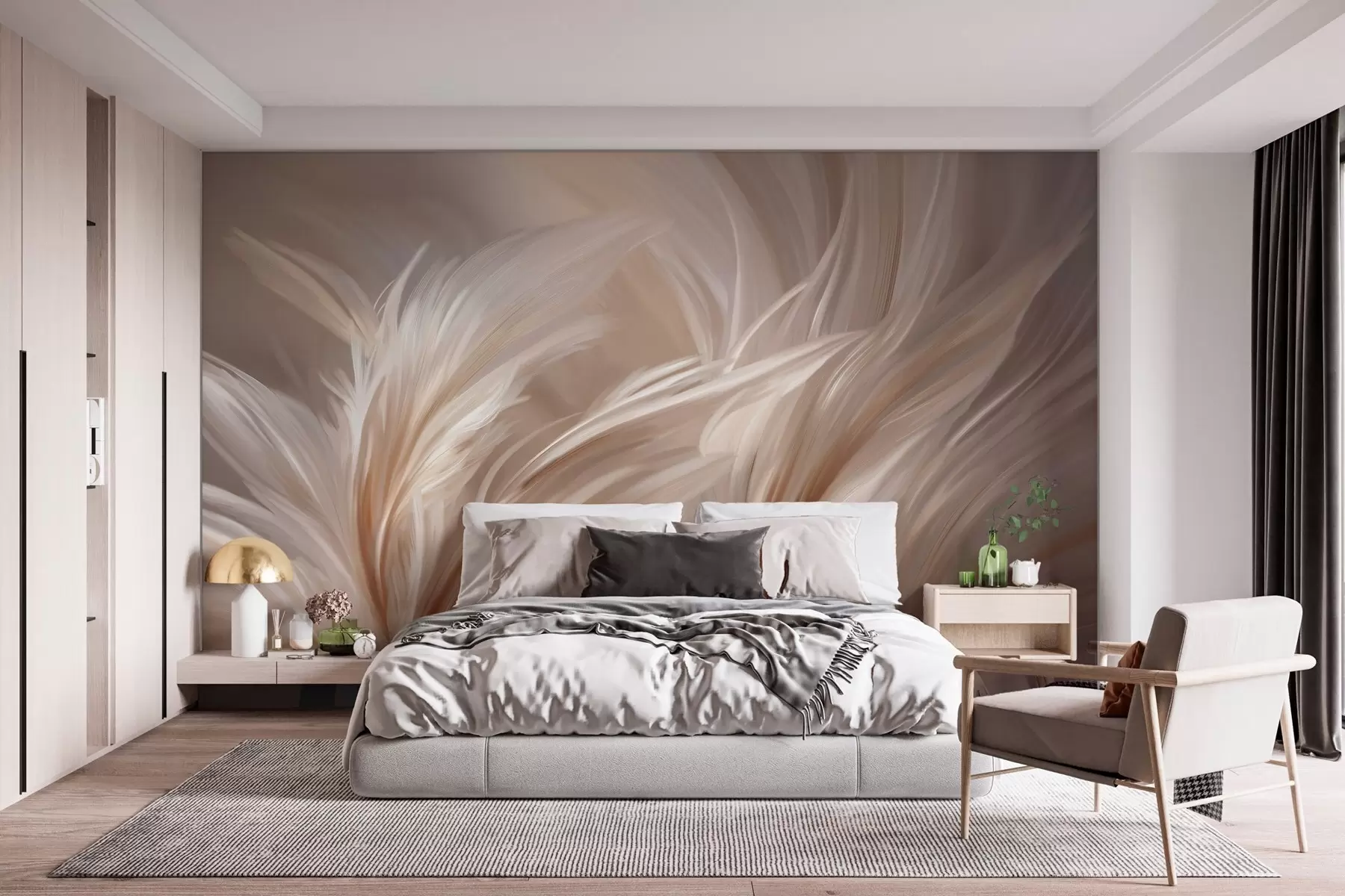 wall murals Elegant feathers in shades of beige and brown w05658