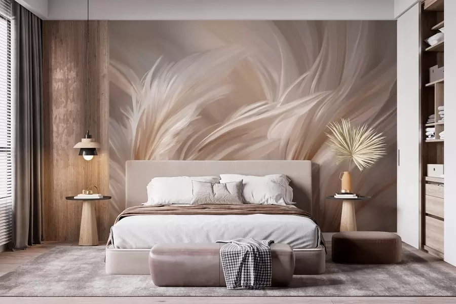 wall murals Elegant feathers in shades of beige and brown w05658