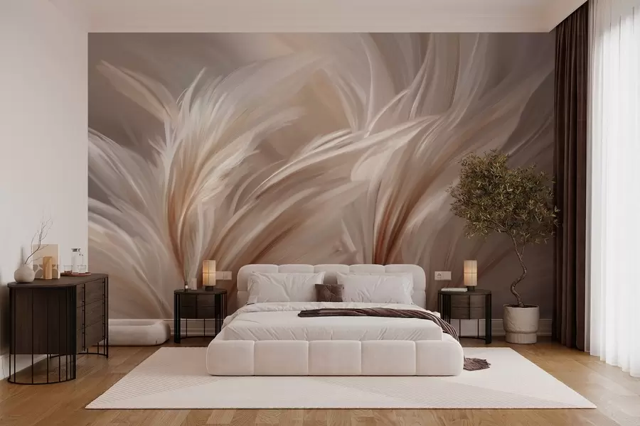 wall murals Elegant feathers in shades of beige and brown w05658
