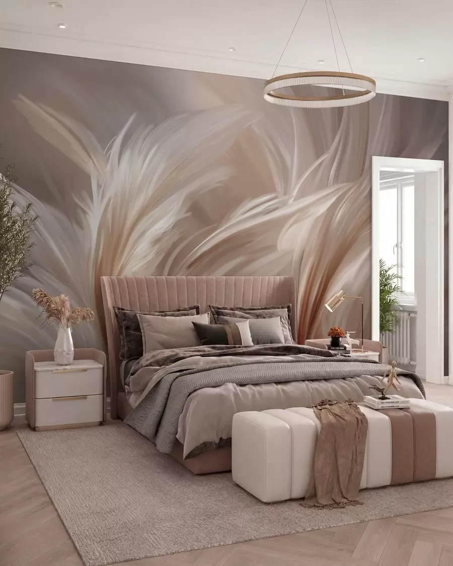 wall murals Elegant feathers in shades of beige and brown w05658