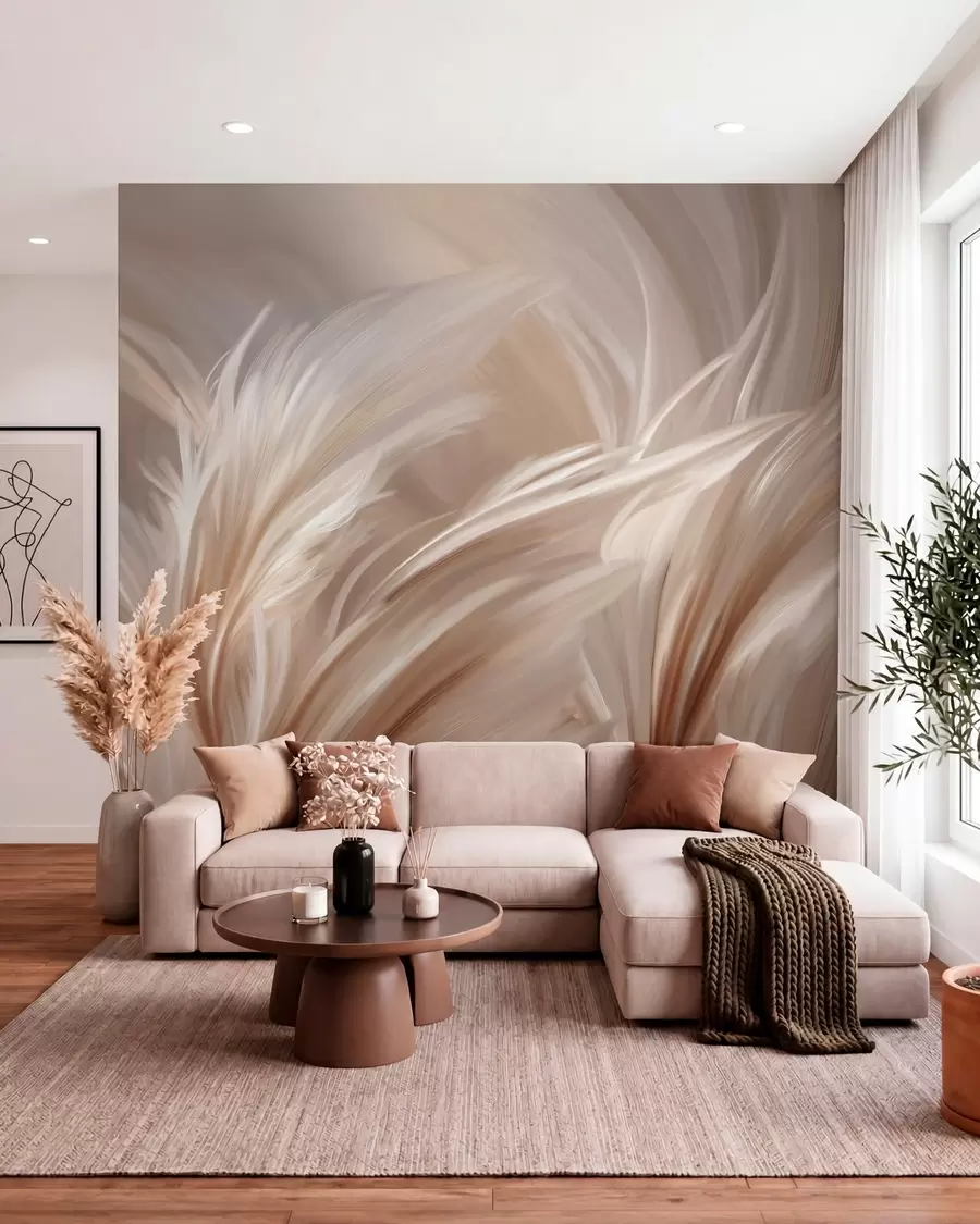 wall murals Elegant feathers in shades of beige and brown w05658