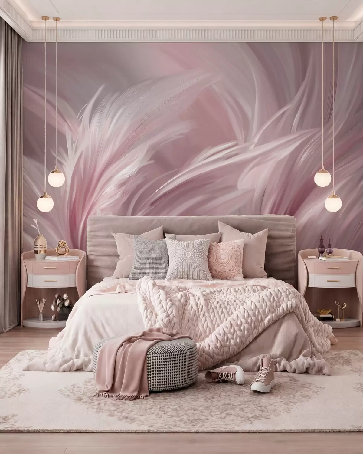 wall murals Elegant feathers in shades of pink w05658v1