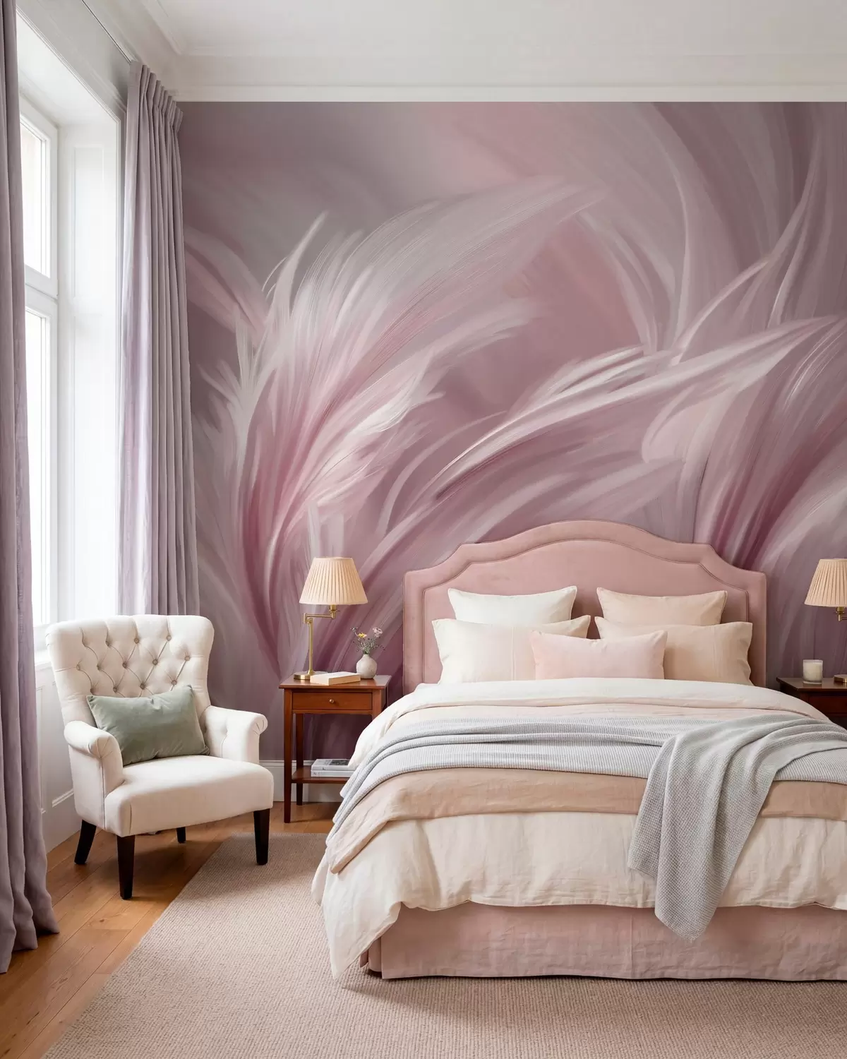 wall murals Elegant feathers in shades of pink w05658v1