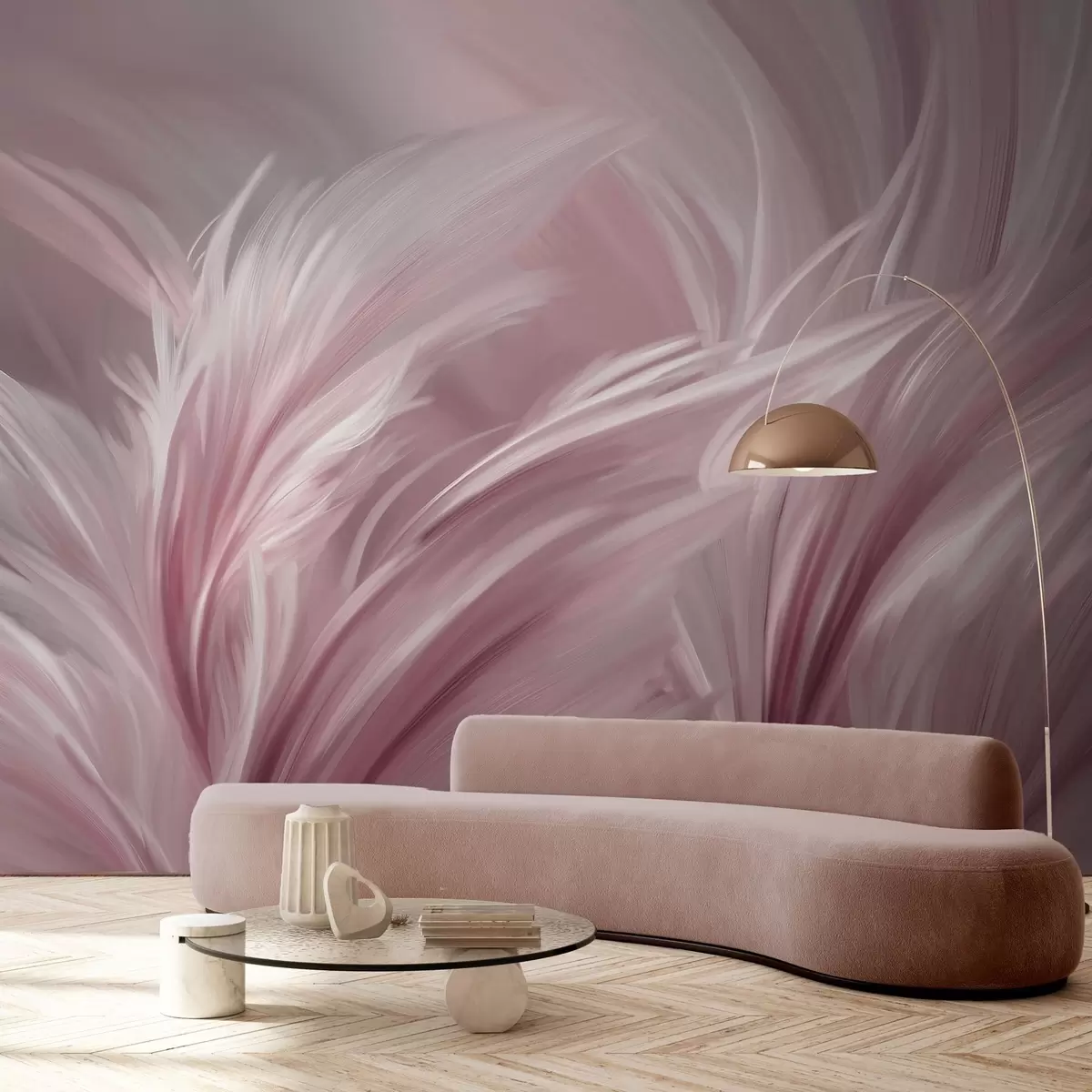 wall murals Elegant feathers in shades of pink w05658v1