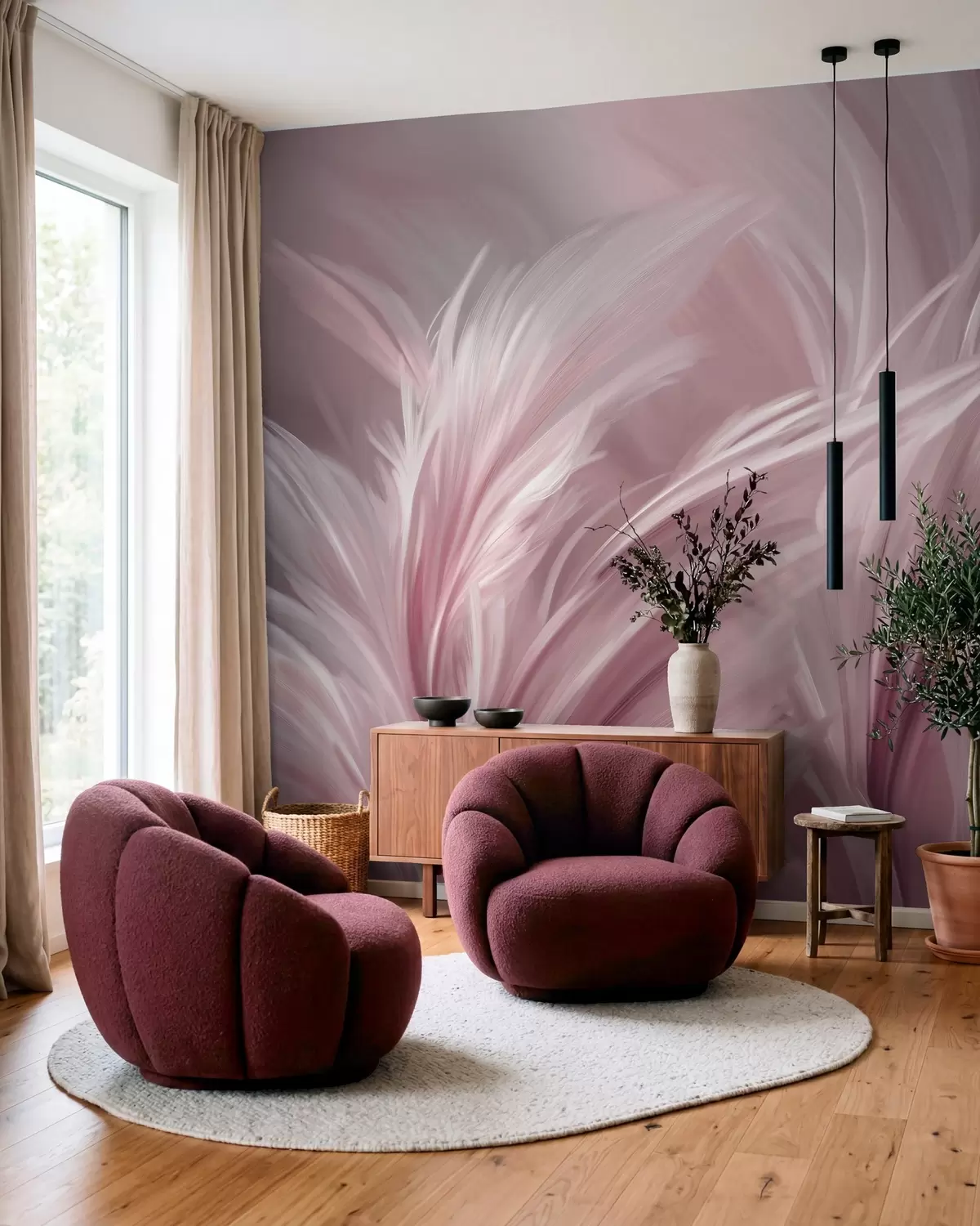 wall murals Elegant feathers in shades of pink w05658v1