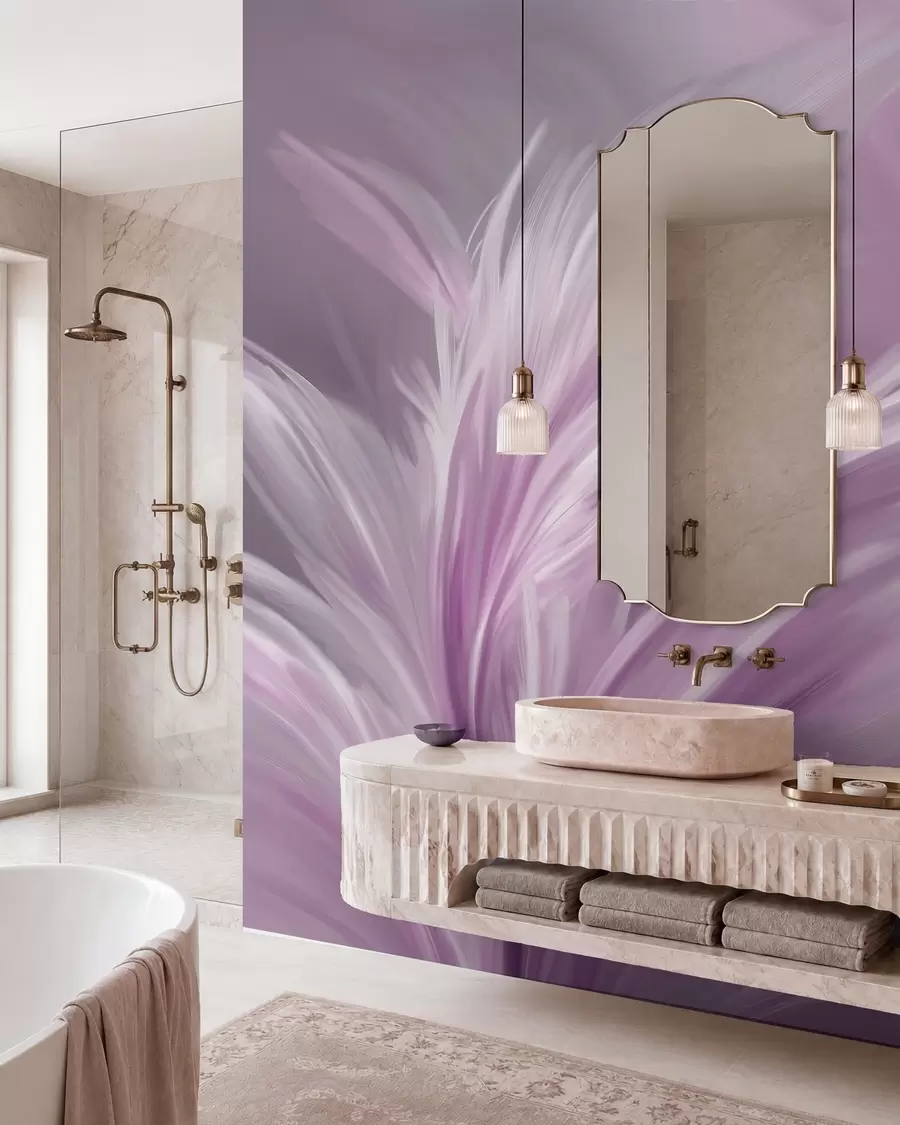 wall murals Elegant feathers in shades of purple w05658v2