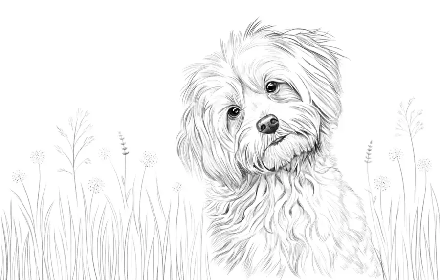 wall murals A cute drawing of a dog in the grass w05656