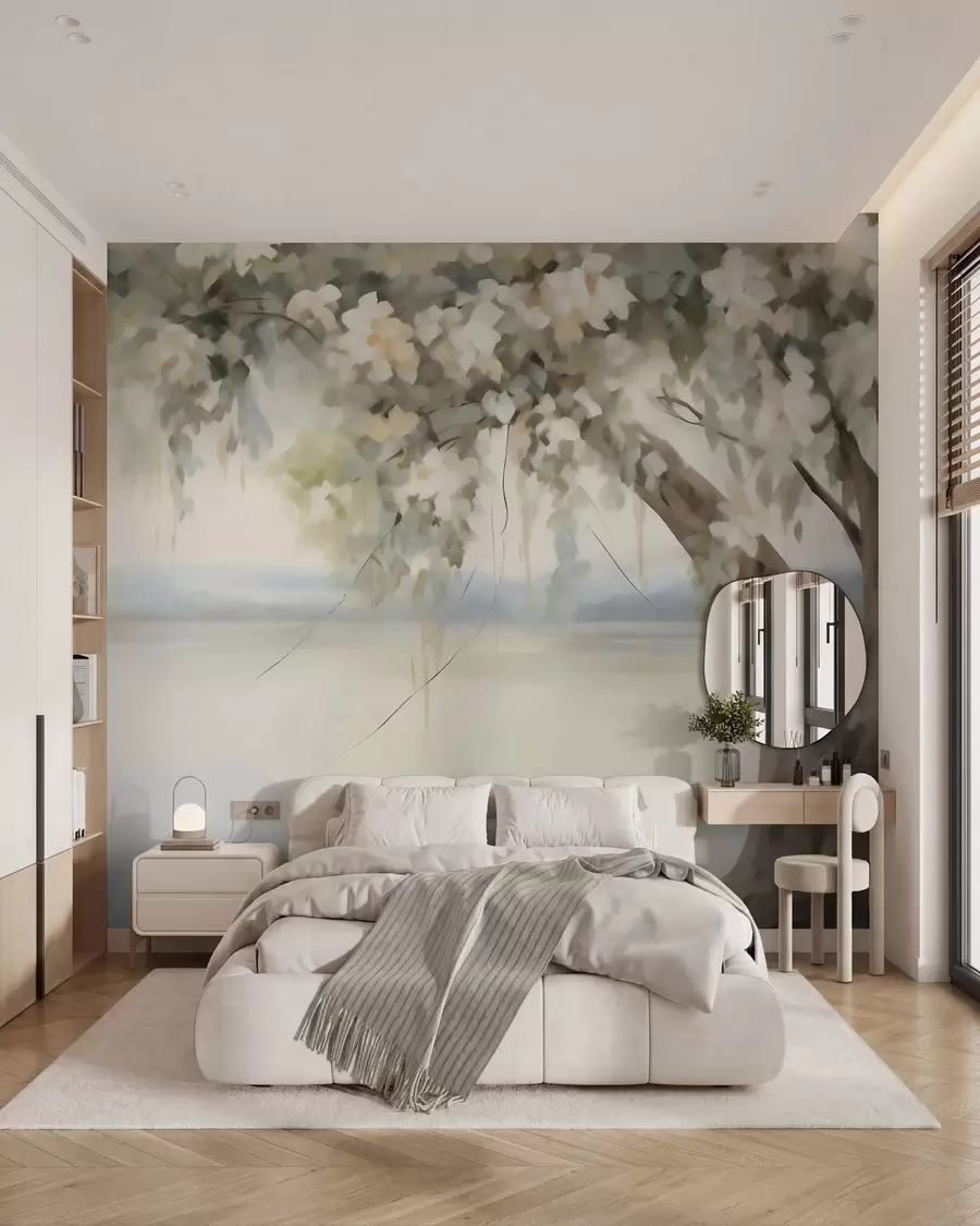 wall murals Tree by the lake imitation painting w05670