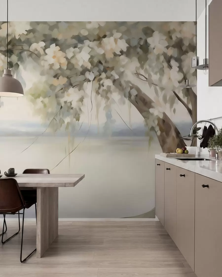 wall murals Tree by the lake imitation painting w05670