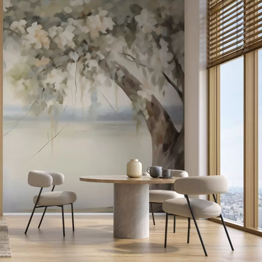 wall murals Tree by the lake imitation painting w05670
