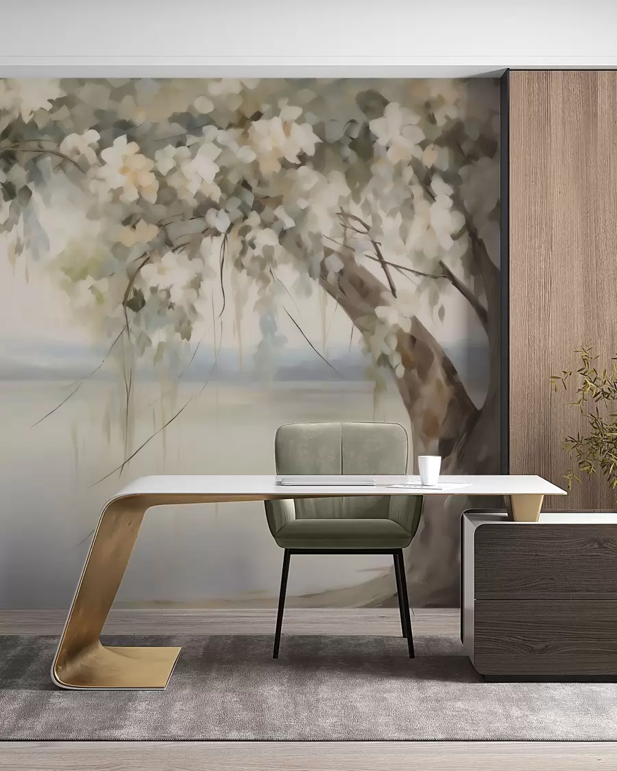 wall murals Tree by the lake imitation painting w05670