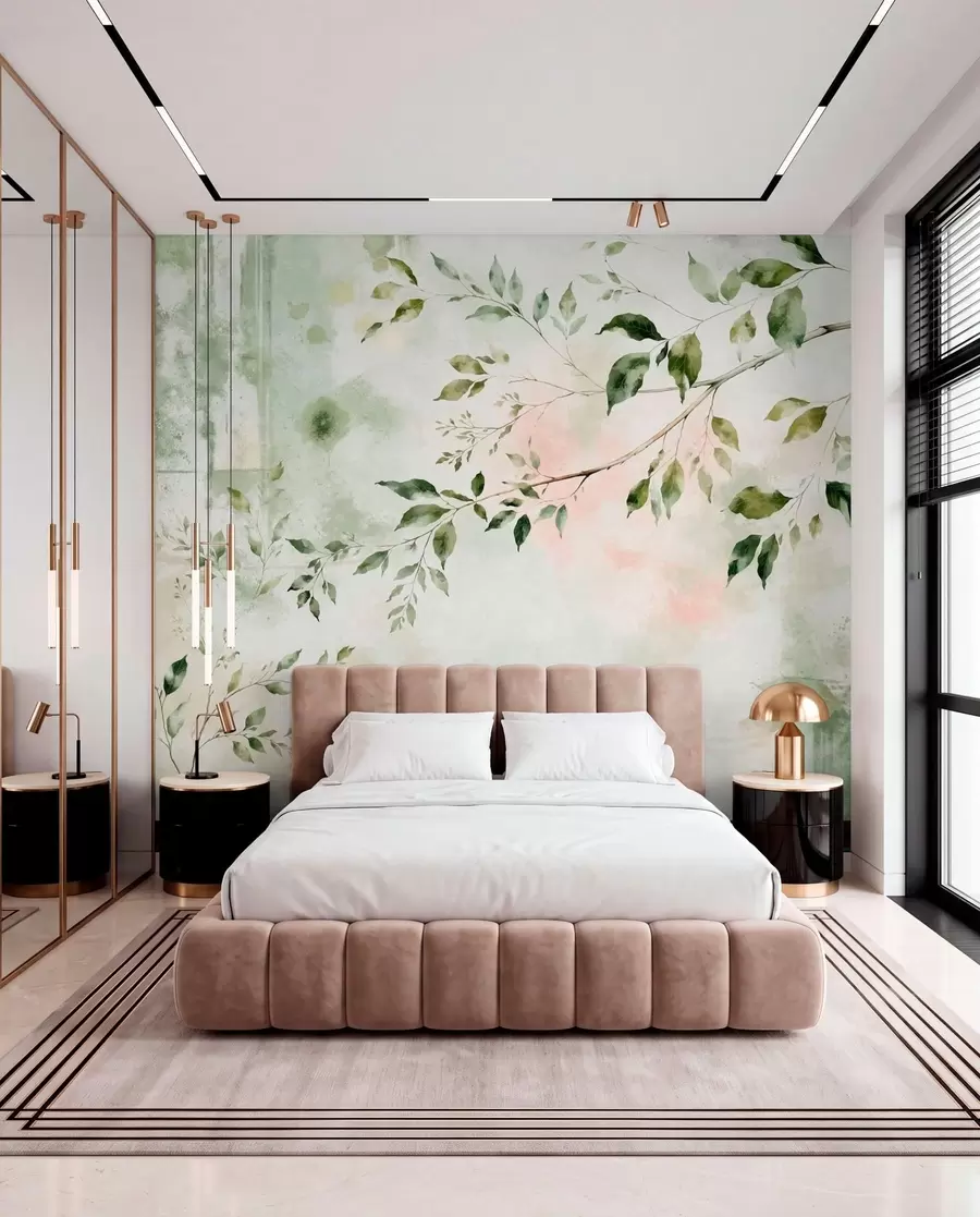 wall murals Watercolor leafy branch on a light background w05688
