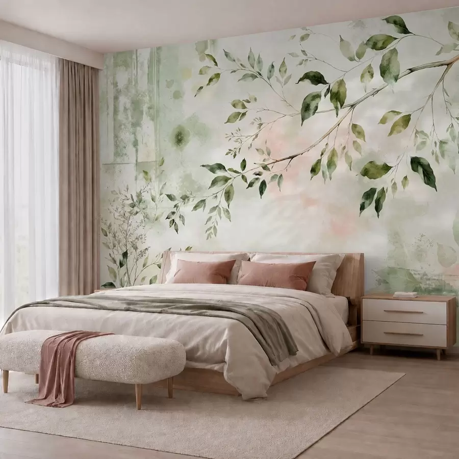 wall murals Watercolor leafy branch on a light background w05688