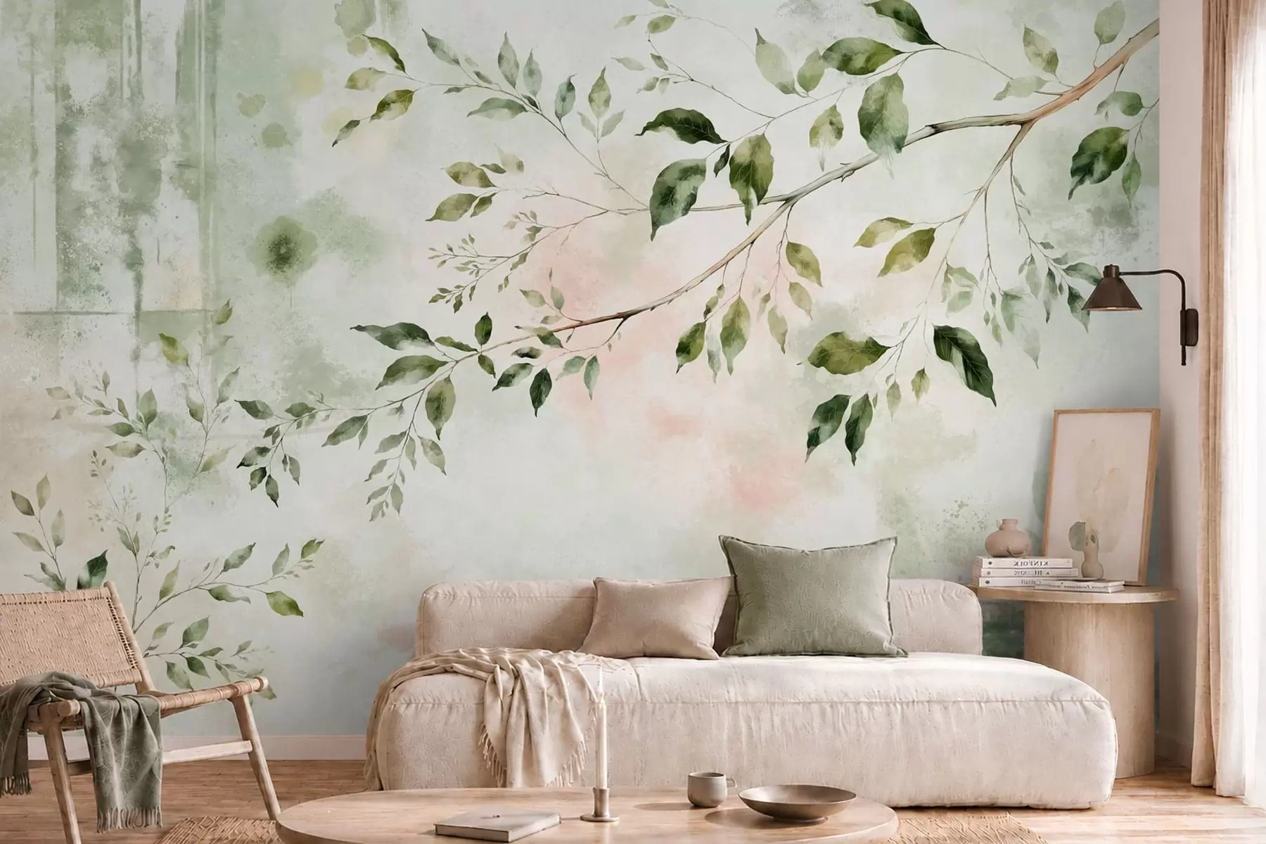 wall murals Watercolor leafy branch on a light background w05688