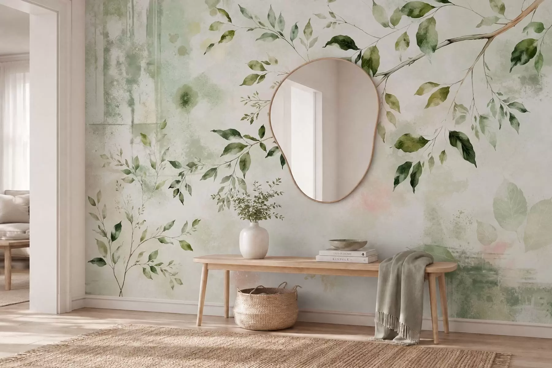 wall murals Watercolor leafy branch on a light background w05688
