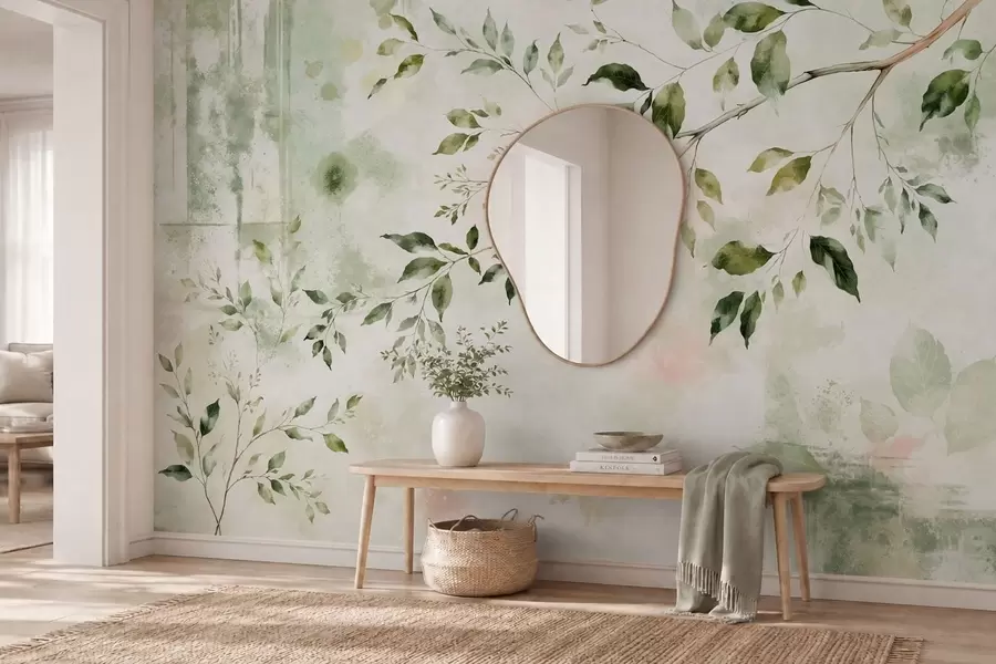 wall murals Watercolor leafy branch on a light background w05688