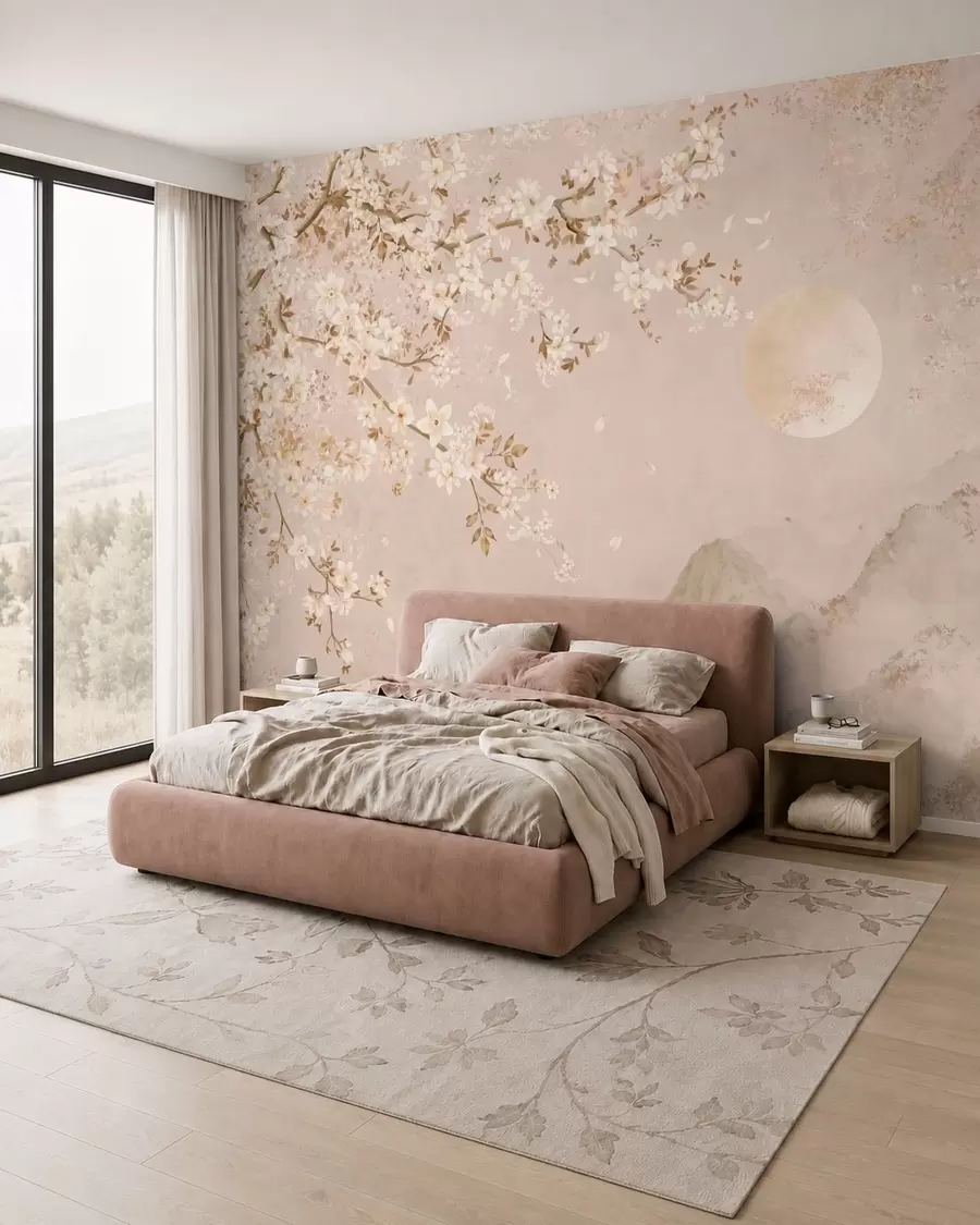 wall murals Blossom and a Pale Moon w05695