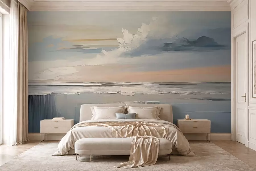 wall murals Pastel seashore with clouds and water reflection w05687