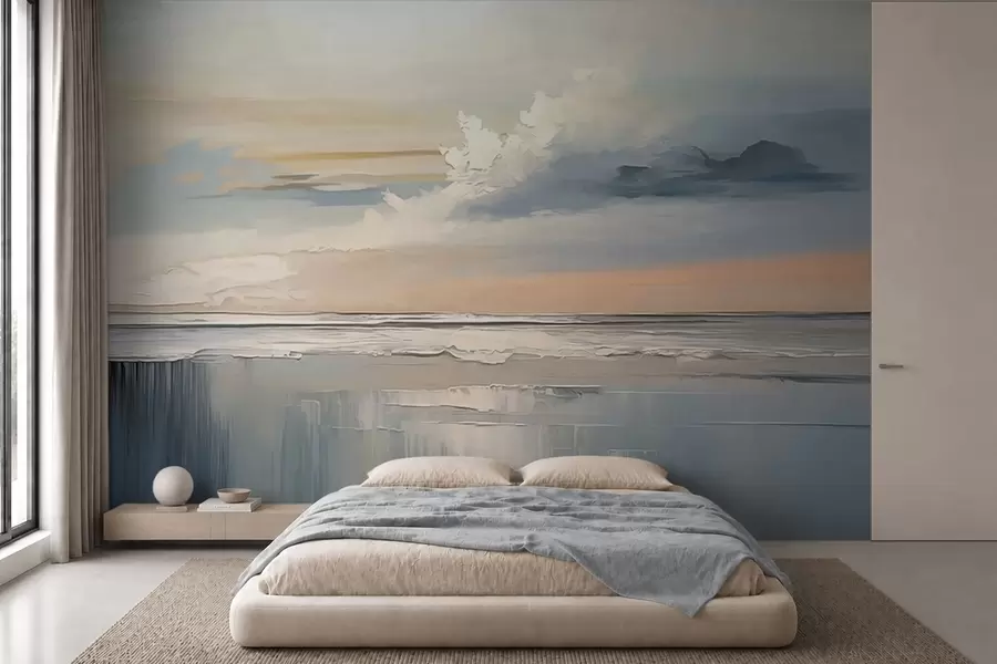 wall murals Pastel seashore with clouds and water reflection w05687