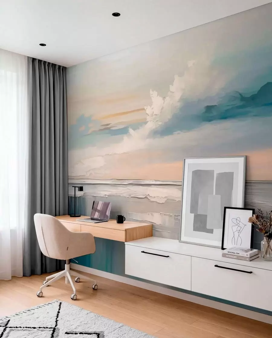 wall murals Pastel seashore with clouds and water reflection w05687